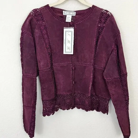 Rare Vintage Dead Stock Womens Leather Lace Jacket Size L Boho Chic Festival - Picture 1 of 7